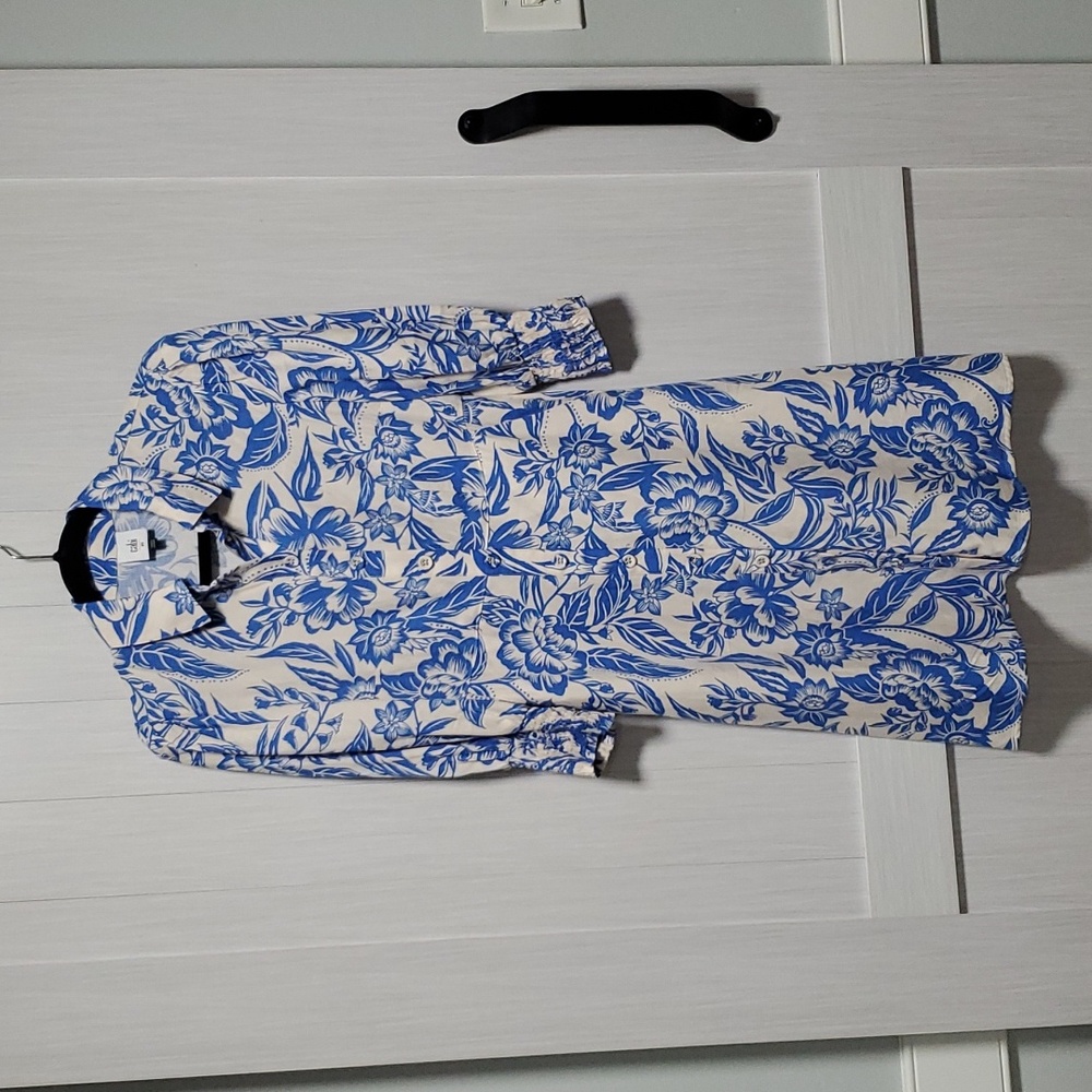 Cabi Xs blue beige floral modes dress